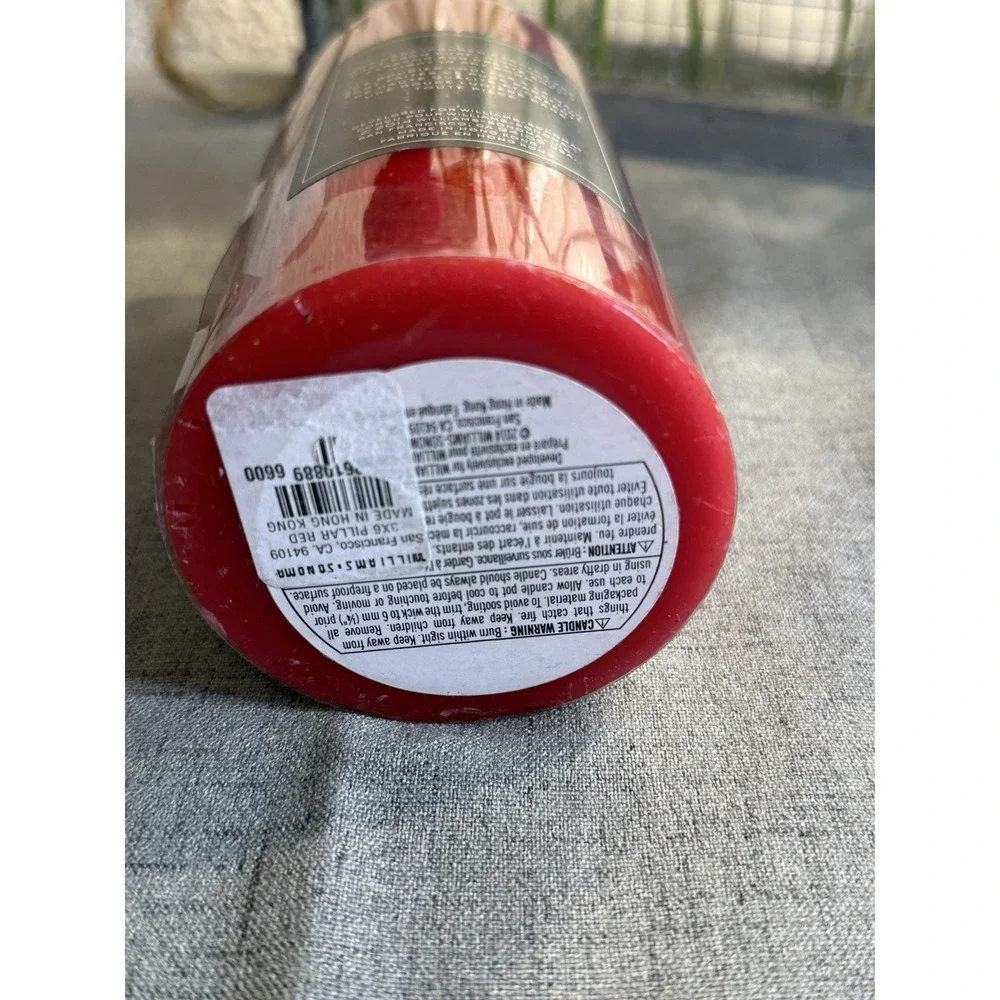 Williams Sonoma Unscented Non Parfume Pillar Red Candle 55 hours 3